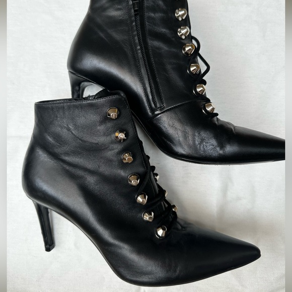 Balenciaga Black Leather Pointed Toe Studded Lace Up Ankle Boots Size 36 - Picture 8 of 8